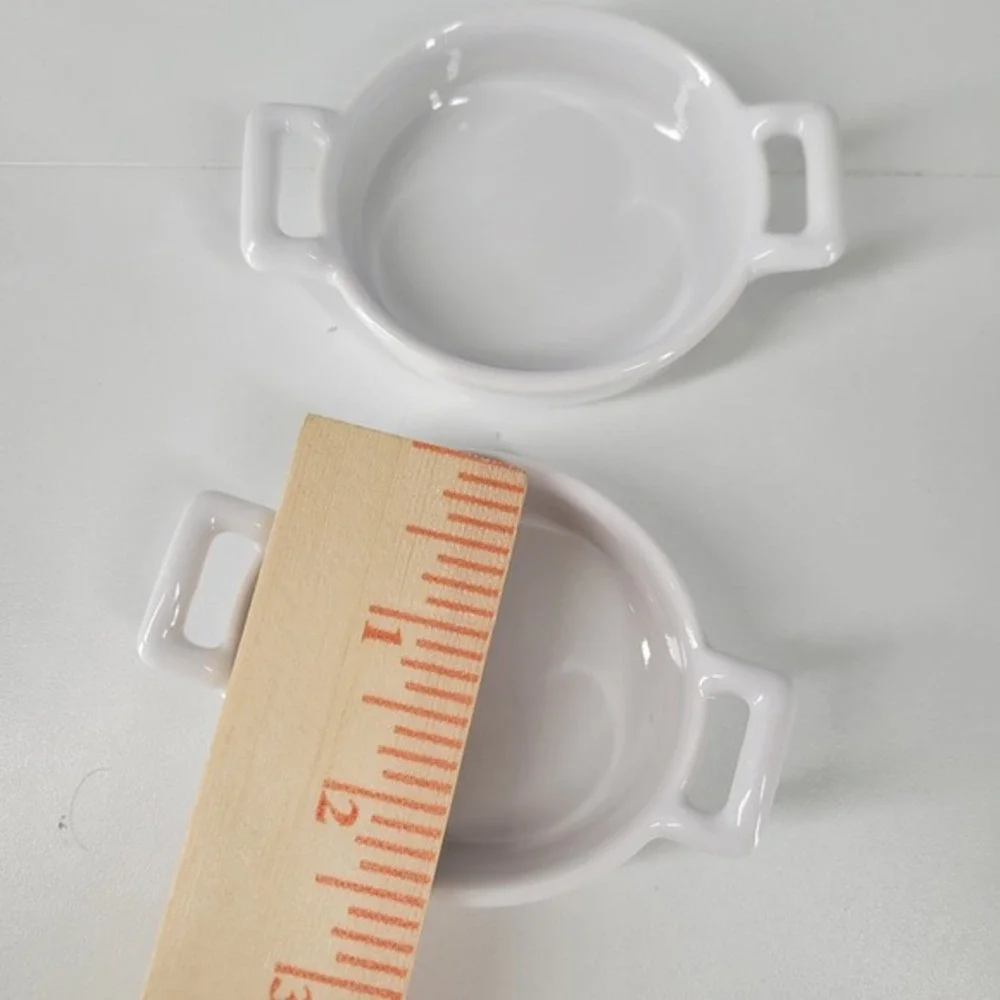 Set of 2 White Ceramic Ramekins SMO Design France Mini Baking Dishes‎